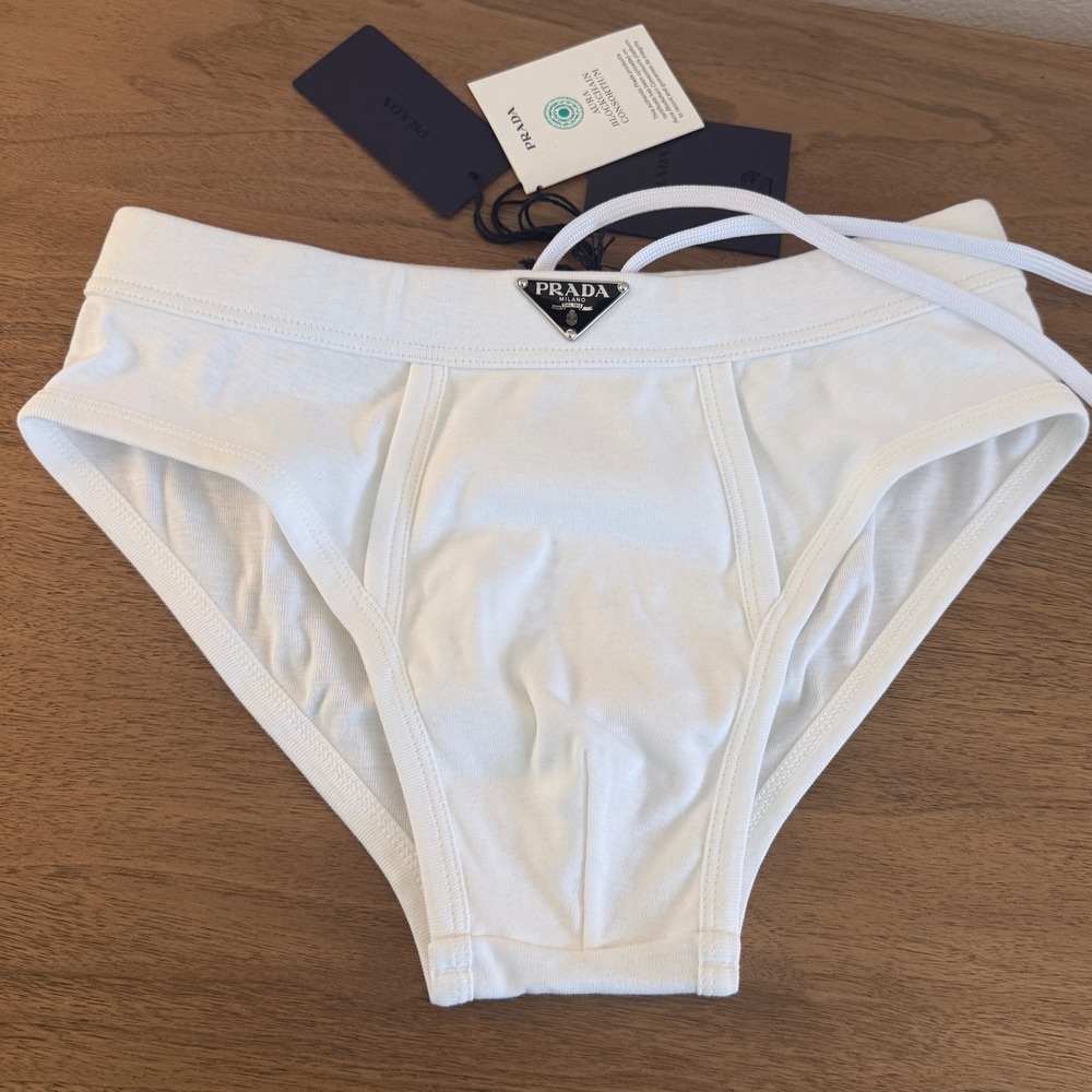 Prada Triangle white cotton drawstring briefs, SIZE 3 (Small)